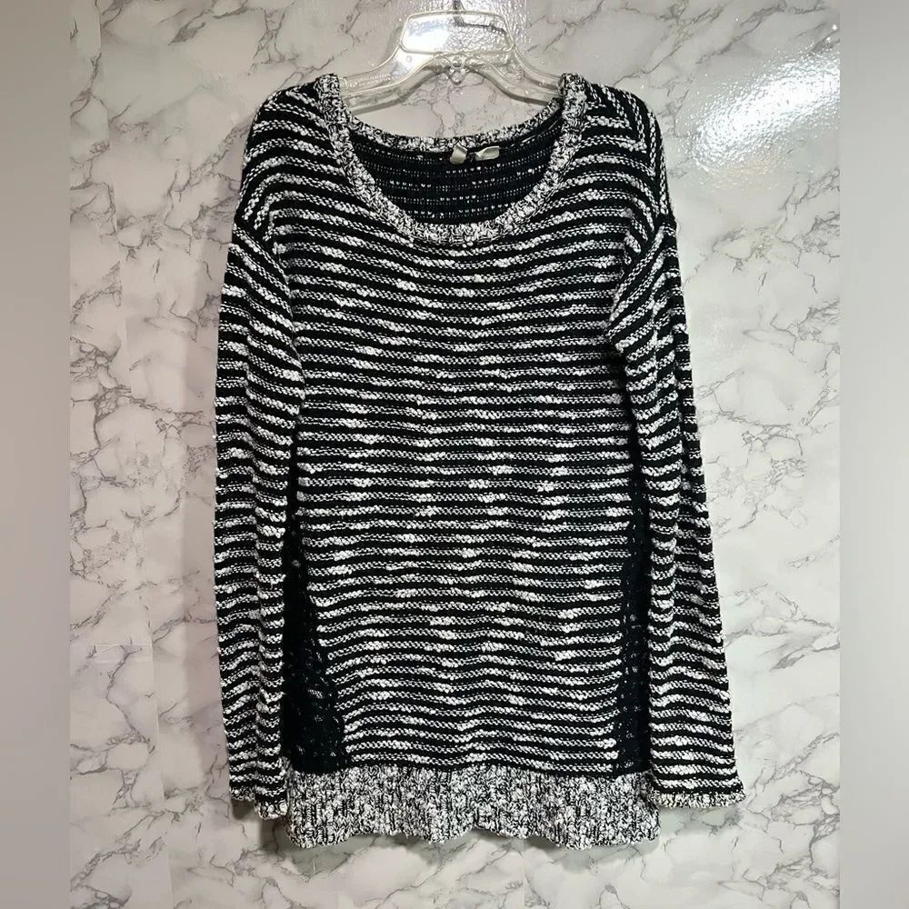 Moth Anthropologie Tunic Sweater Sz S Black White Marled Lace Detail Wool Blend